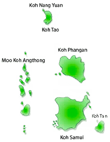 Koh Samui water area and islands map